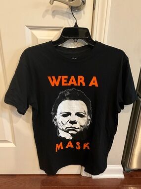 Rock Rebel Wear A Mask Halloween Graphic Tee  Size Medium
